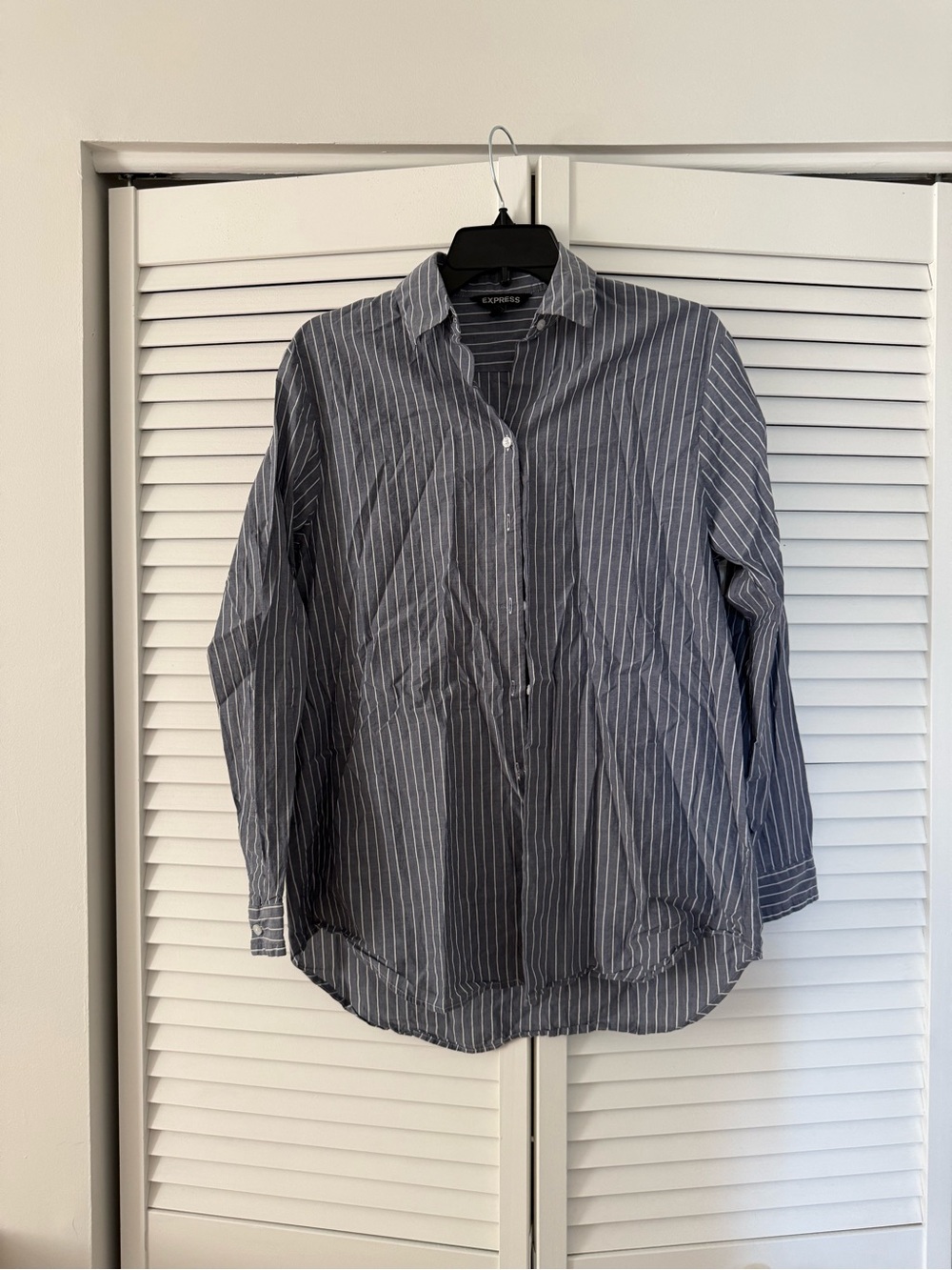 Express Blue and White Striped Button-Up Shirt